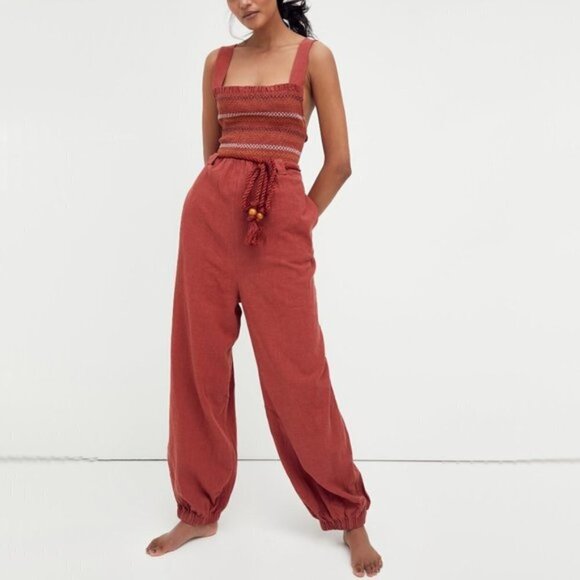 NWT Free People stitched smock linen blend jumpsuit - Picture 8 of 16